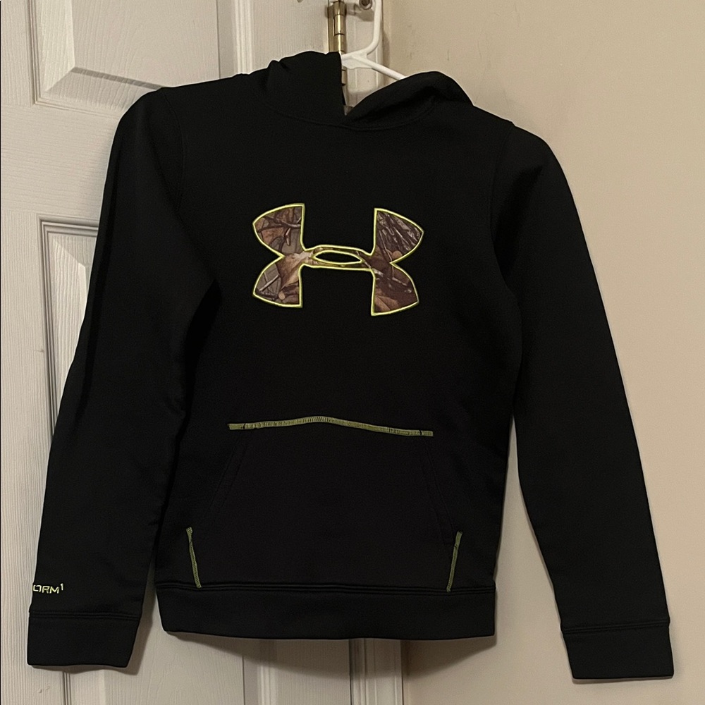 Under Armour Kids Black and Green Logo Hoodie